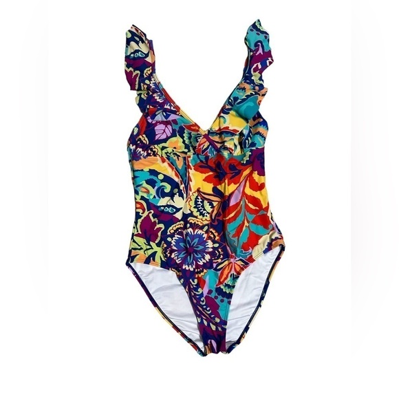 Tahari Tropical One Piece Flutter Straps SZMedium Ruffle Rainbow Summer Beach - Picture 1 of 8